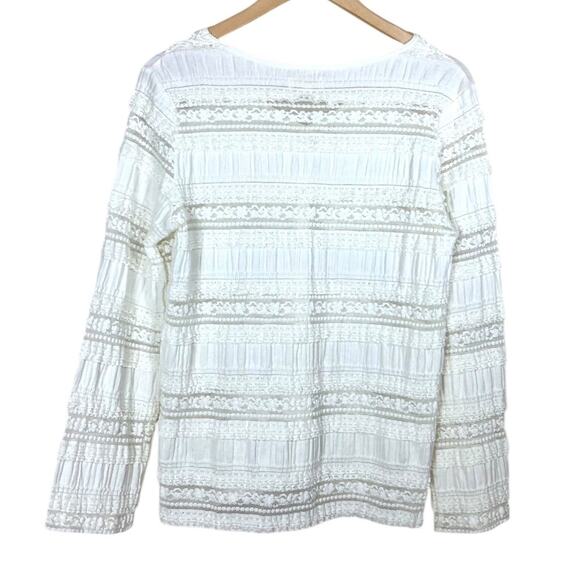By Timo Romantic White Lace V-Neck Long Sleeve Blouse Size Medium - Picture 4 of 6